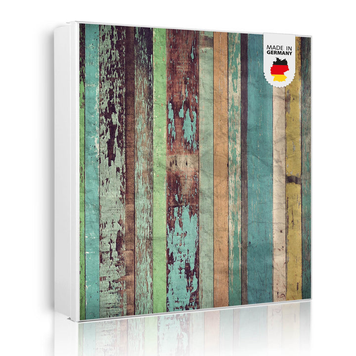 banjado® Grosser Schlüsselkasten Glas/Schlüsselbox 30cm x 30cm mit 50 Haken - Motiv Bunte Bretterwan