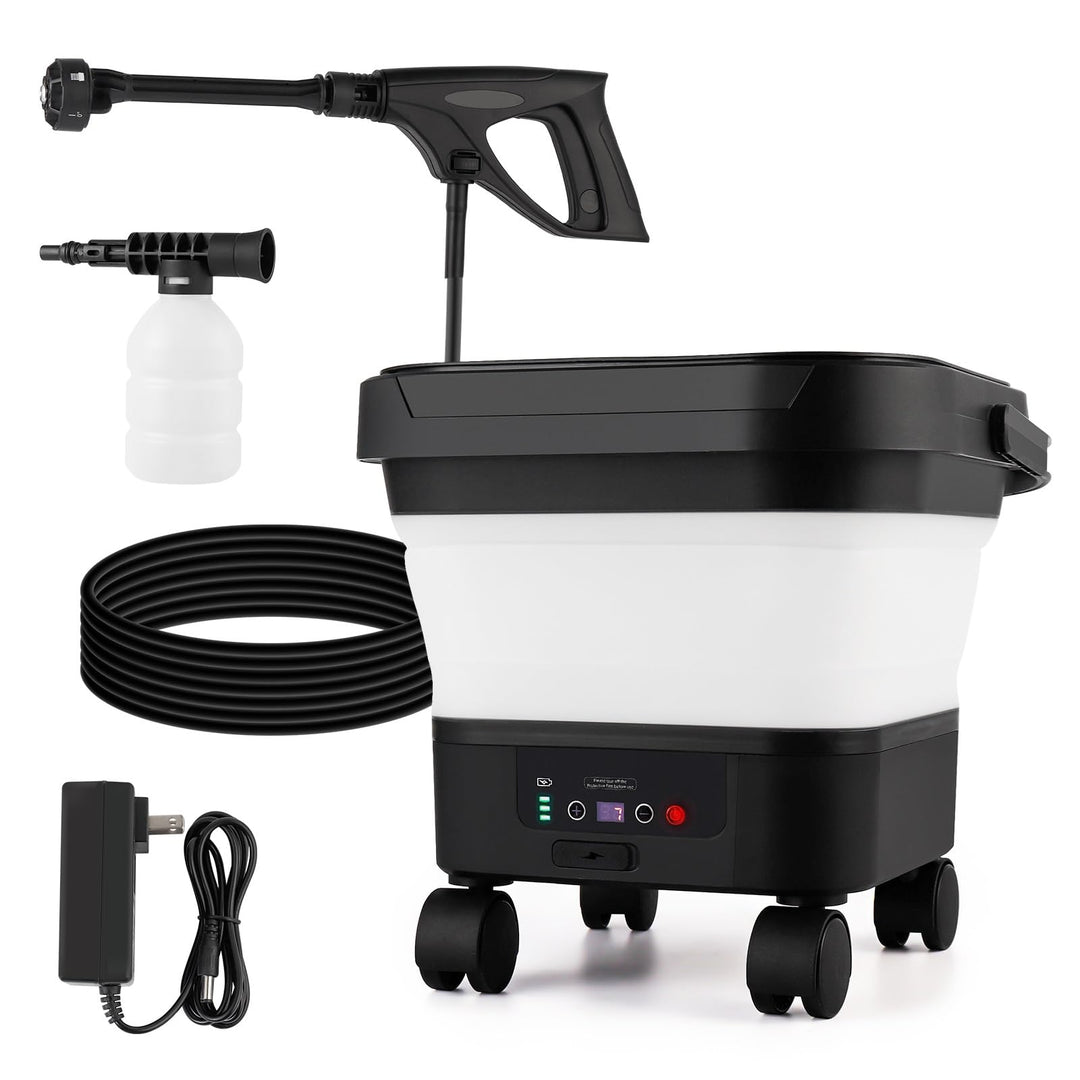 Tragbarer elektrischer Hochdruckreiniger, wiederaufladbar, mit 13-Liter-Wassertank und 6-in-1-Multif