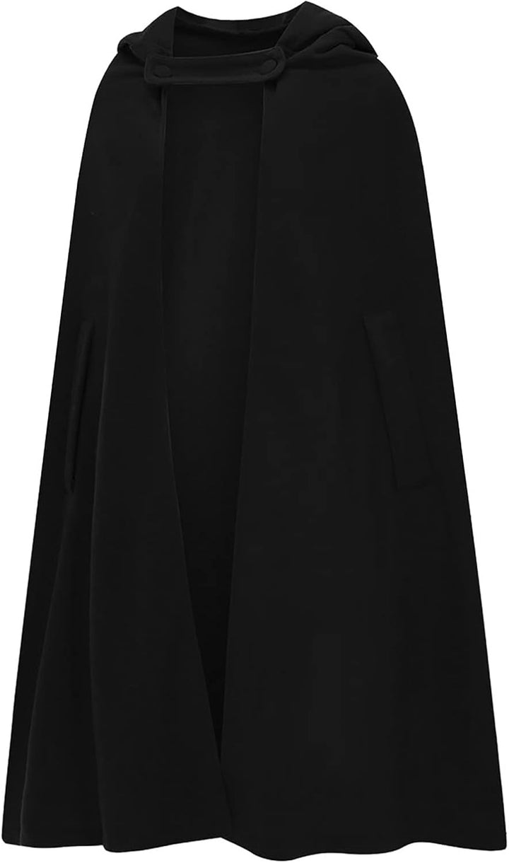Wollen Umhang mit Kapuze Damen Vintage Einfarbig Poncho Robe Halloween Kostüm Leichte Trenchcoat Win