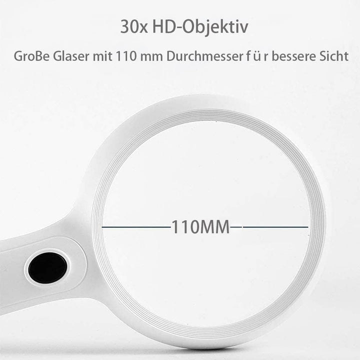 Lupe Mit Licht 60 Fach Vergrösserung - Handlupe Mit 14 LED 30X Für Senioren - Leselupe Linsentuch -