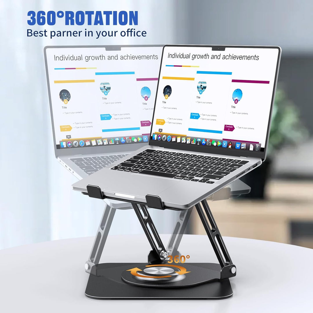 Laptop-Ständer für Schreibtisch, Verstellbarer Computerständer mit 360° drehbarer Basis, Faltbarer u