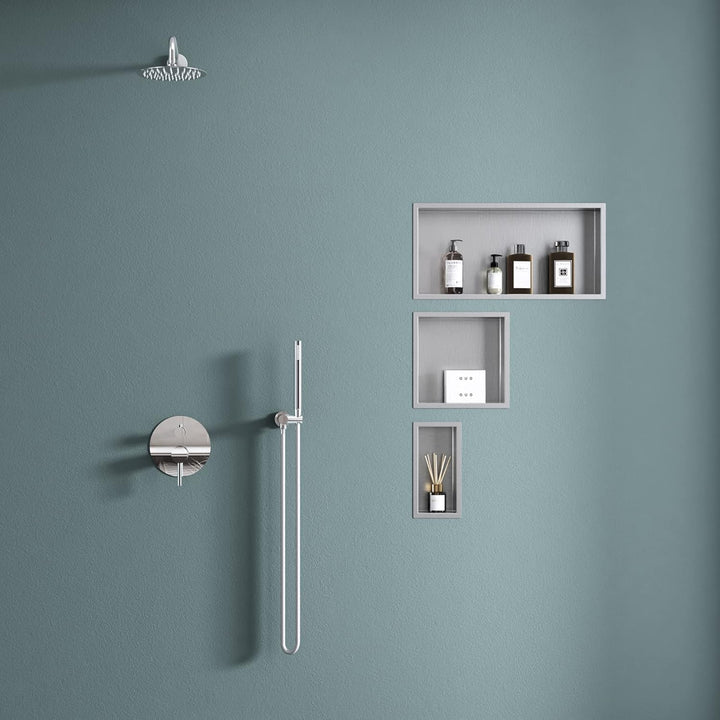 doporro Wandnische Dusche Silber 30 x 30cm | Duschablage Bad befliesbar aus Edelstahl | Duschregal U