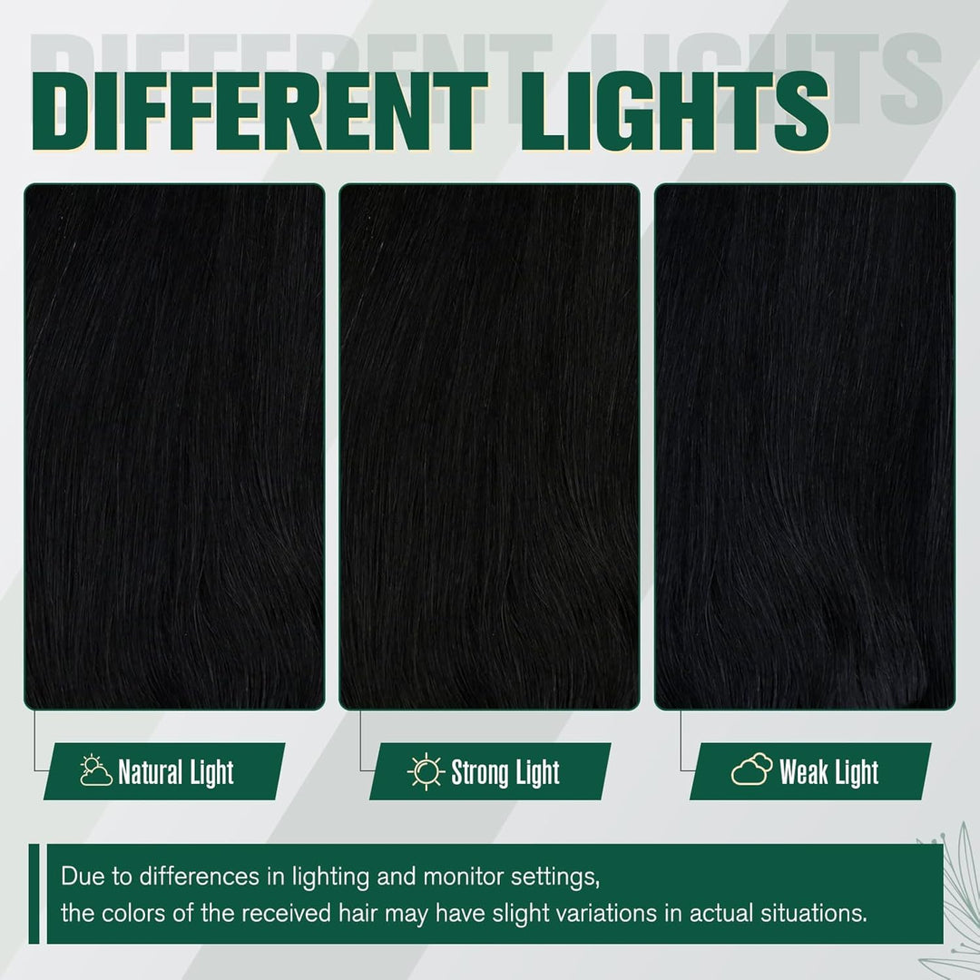RUNATURE Tressen Echthaar Extensions Pechschwarz Sew in Weft Echthaar Extensions Schwarz Echthaar Tr