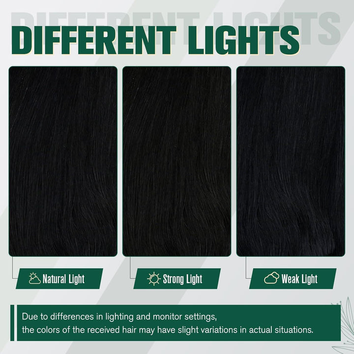 RUNATURE Tressen Echthaar Extensions Pechschwarz Sew in Weft Echthaar Extensions Schwarz Echthaar Tr
