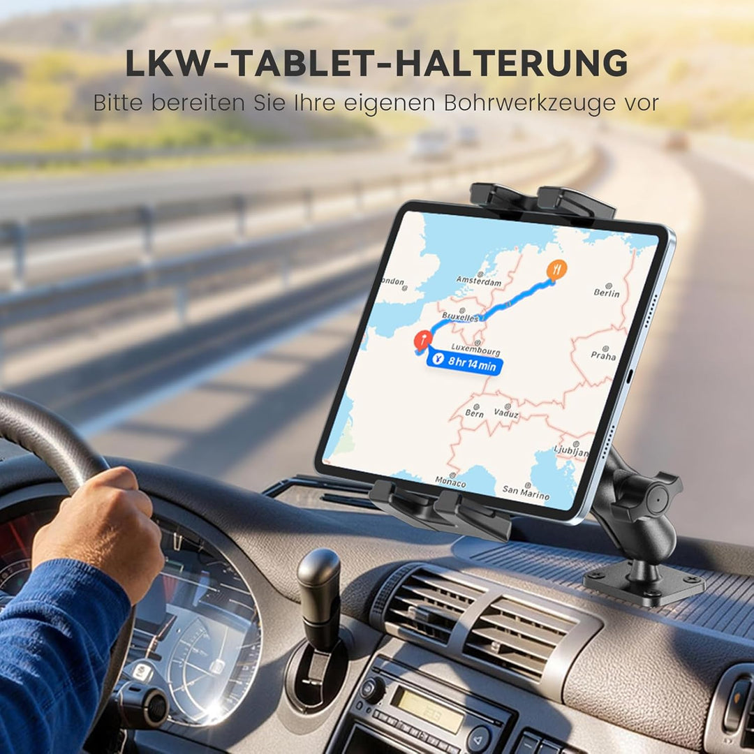 OHLPRO Tablet Halterung Auto aus Aluminium mit Hochleistungs Bohrerbasis, LKW iPad Halter mit 9.5 cm