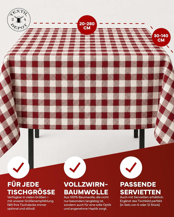 texpot Tischdecke 110 x 170 cm Rubin-weiss kariert aus Baumwolle 2 cm Karo, 110 x 170 cm