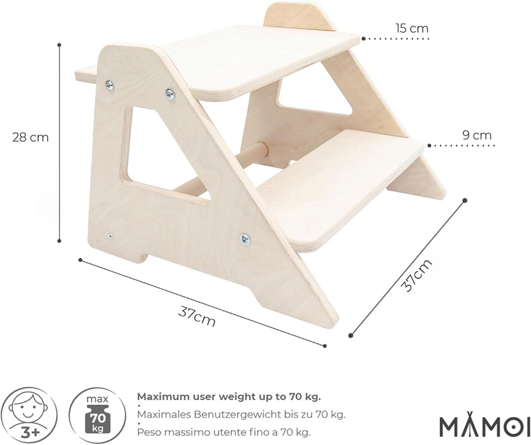 MAMOI® Kinder Tritthocker Zweistufig aus natürlichem Holz | Modernes Design Stockerl für Kinder | Si