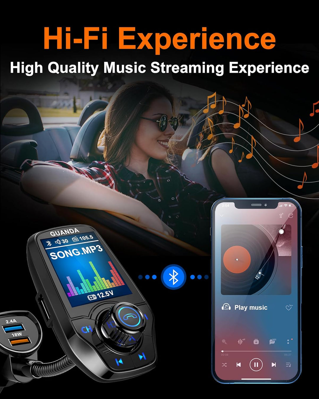 Bluetooth FM Transmitter für Auto mit 1,8" Farbbildschirm Bluetooth Freisprechanruf Bluetooth Auto R