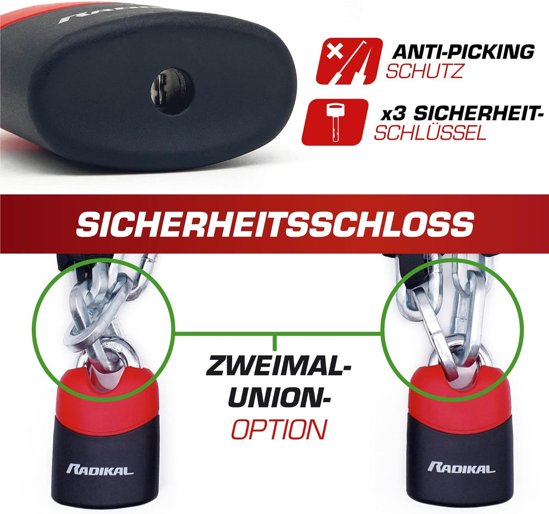 Radikal RK4120 Kettenschloss Gehärtetem Stahl ø10, Sicherheitslevel 11, Motorradschloss Fahrradschlo