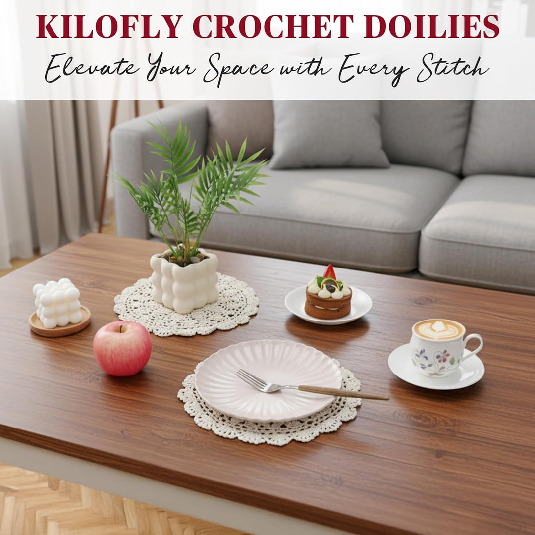 kilofly Häkel-Tischsets, Baumwolle, Spitze, 4 Stück, Persien, Beige, 25,4 cm 10 inch beige, 10 inch