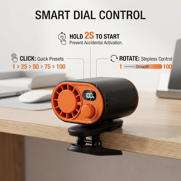 WHATOOK Tragbarer Gürtelventilator: 1-100 Stufenlose Geschwindigkeitsregelung Clip Fan mit 360° Dreh