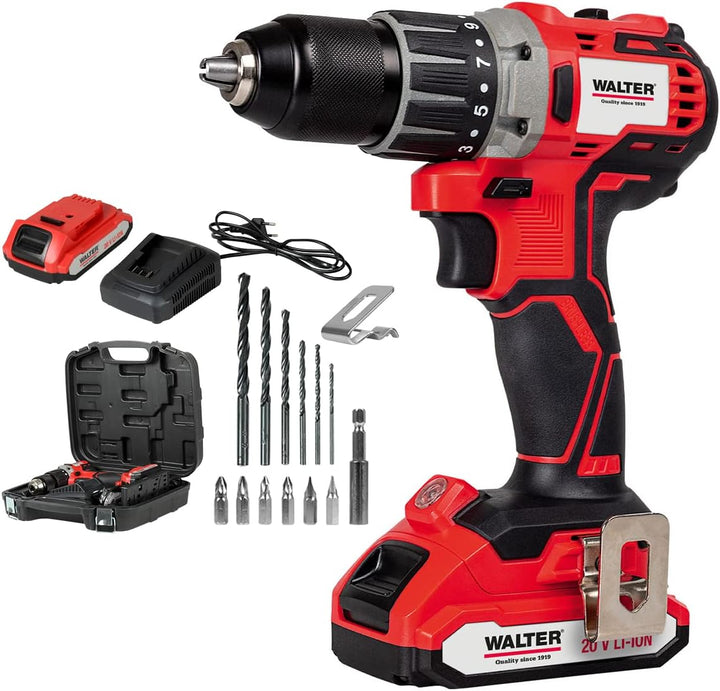 WALTER Li-Ion Akku-Schlagbohrschrauber Brushless 20V, 16 Drehmomentstufen, LED-Arbeitsleuchte, inkl.