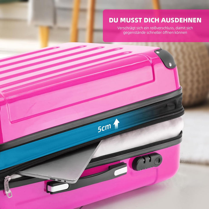 BEIBYE- 3er Kofferset Hartschalen-Koffer Reisekoffer Trolley Rollkoffer Set Reisekofferset (Pink), P