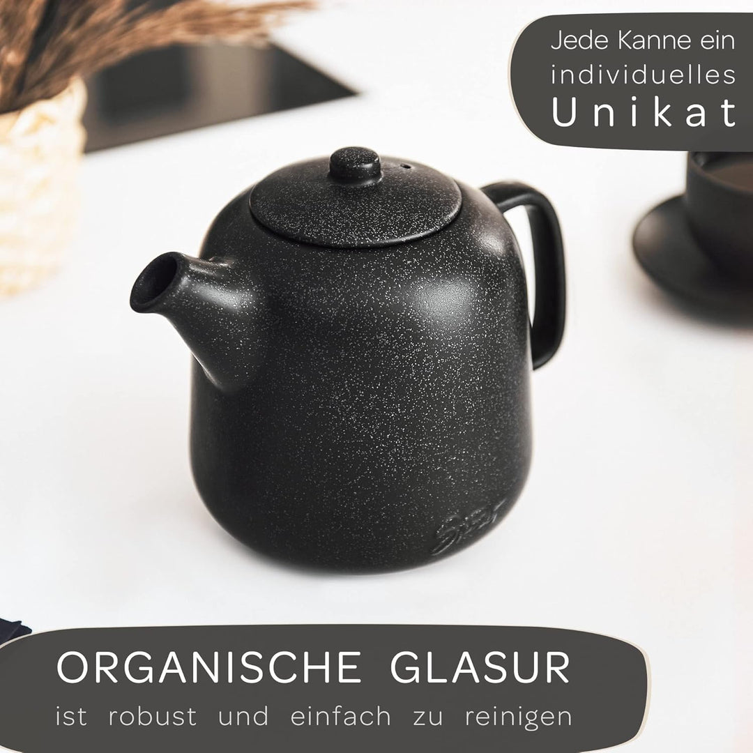 STEINZEIT Design Teekanne (1,3L) mit Siebeinsatz aus rostfreiem 304 Edelstahl - Teekanne Keramik mit