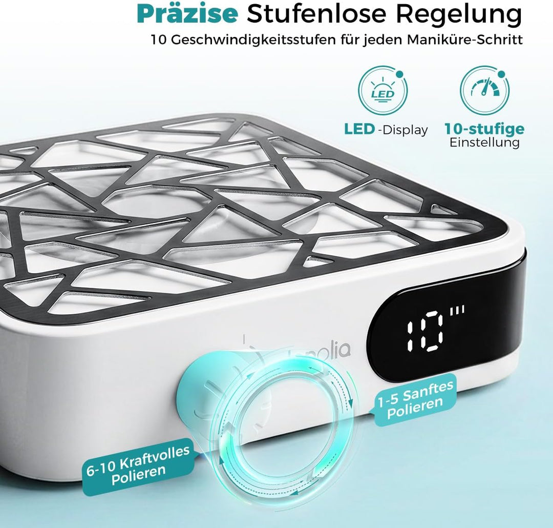 Janolia Nagelstaubsauger - Kabellos, 6000 U/min & 10-stufig Einstellbar, mit 30 Filterpapieren für S