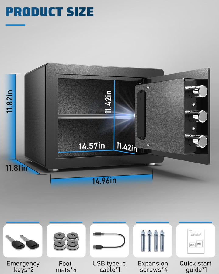 kavey 32L Safe Tresor, Möbeltresore mit digitalem Tastenfeld und dualem Alarmsystem, Geldkoffer mit