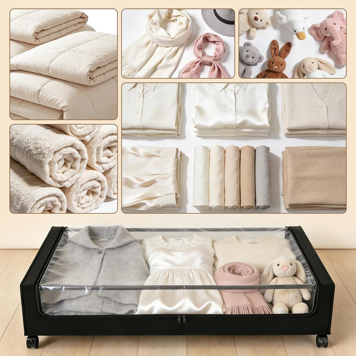 Sekey 2 Stück 50L Unterbett-Aufbewahrungsbox mit Rollen, Kleiderschrank Organizer Aufbewahrungstasch