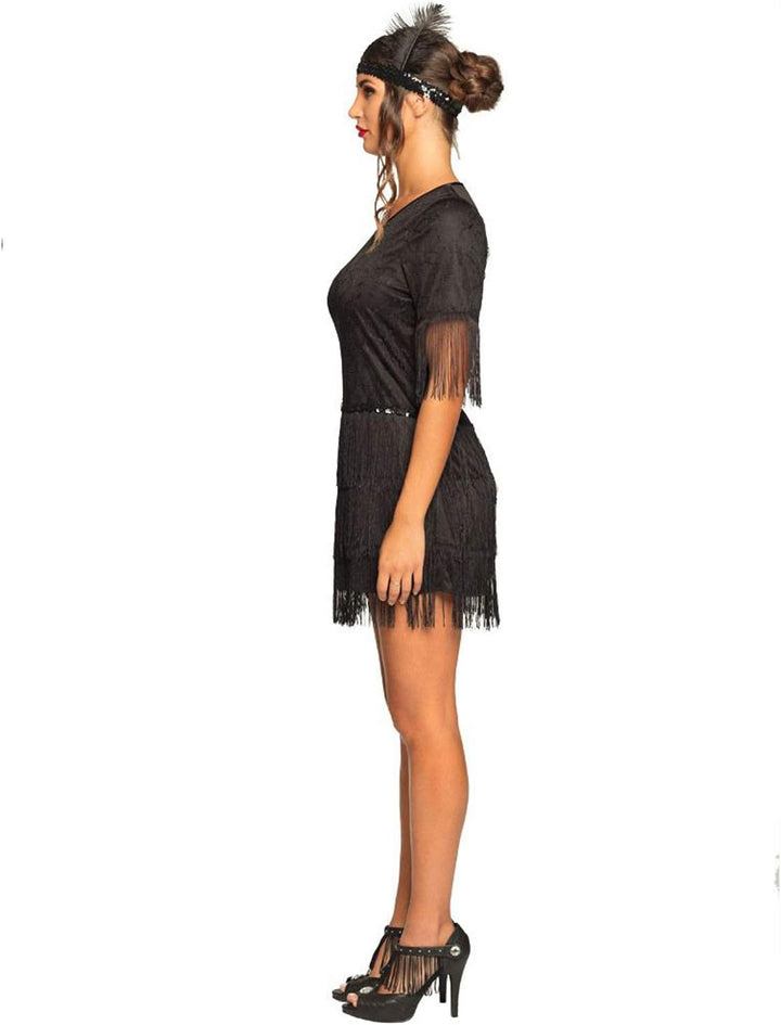 Boland - Kostüm Flapper Darcy, schwarzes Fransenkleid mit Stirnband, Set für Damen, Minikleid, Charl