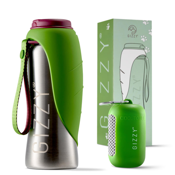 GIZZY® Trinkflasche Hunde für unterwegs - auslaufsicher &amp; robust aus Edelstahl, in 2 Grössen inkl. w