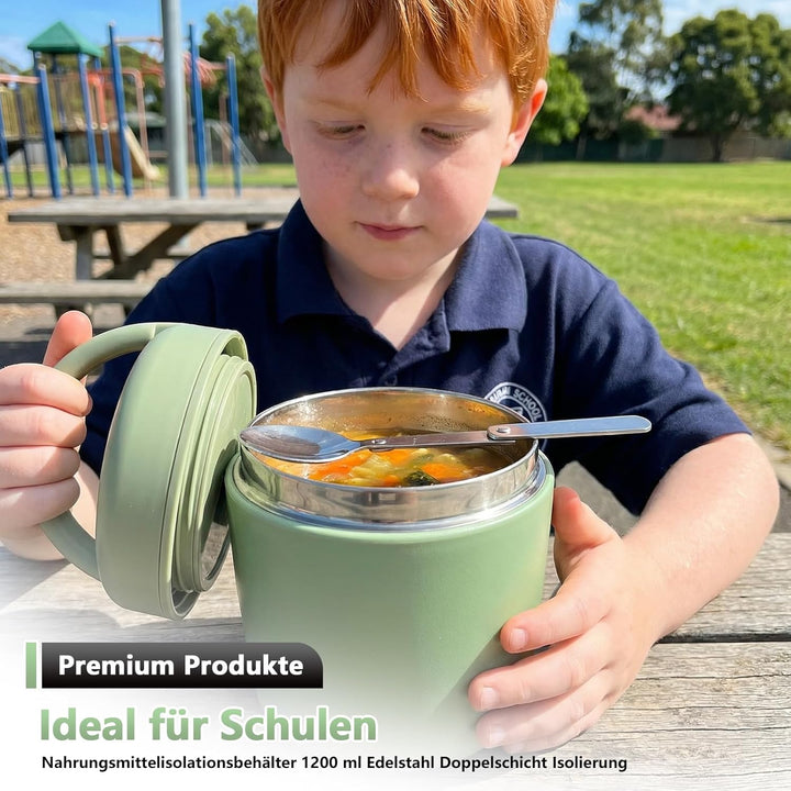 Thermobehälter für Essen 1200ml – Warmhaltebehälter aus Edelstahl mit Deckel & Löffel, Thermobox für