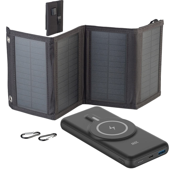 revolt Solar-Powerbank Qi: Magnetische Powerbank + Falt-Solarpanel, 10.000 mAh, für Qi & MagSafe (So