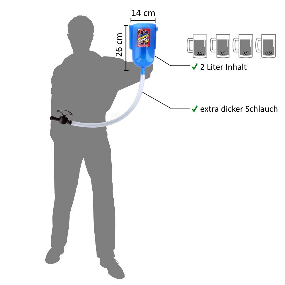 POWER PITCHER Bier-Bong | Premium Party Bier-Trichter | 2 Liter | mit Griff | inkl NEUES Ventil | Be