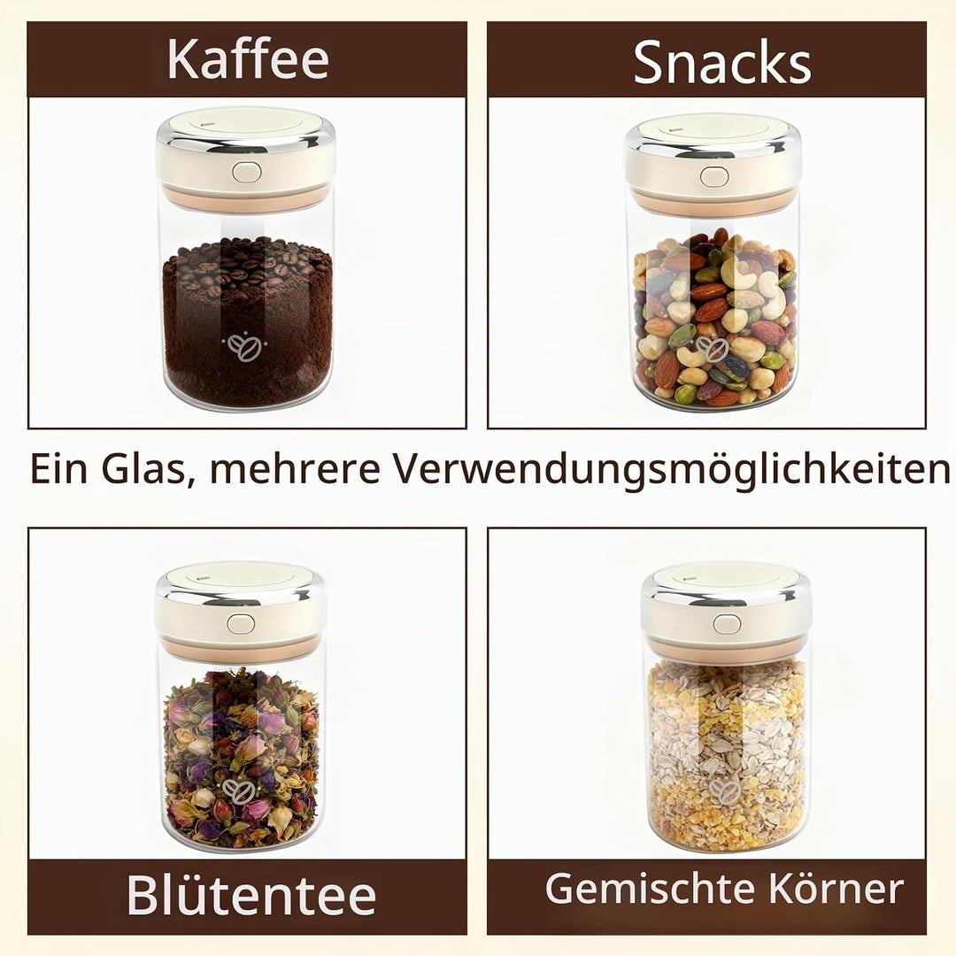 Vakuum Glas Kaffeedose Luftdicht, 1.1L Vakuum Kaffeedose mit Auslassventil und Datumsanzeige, Kaffee