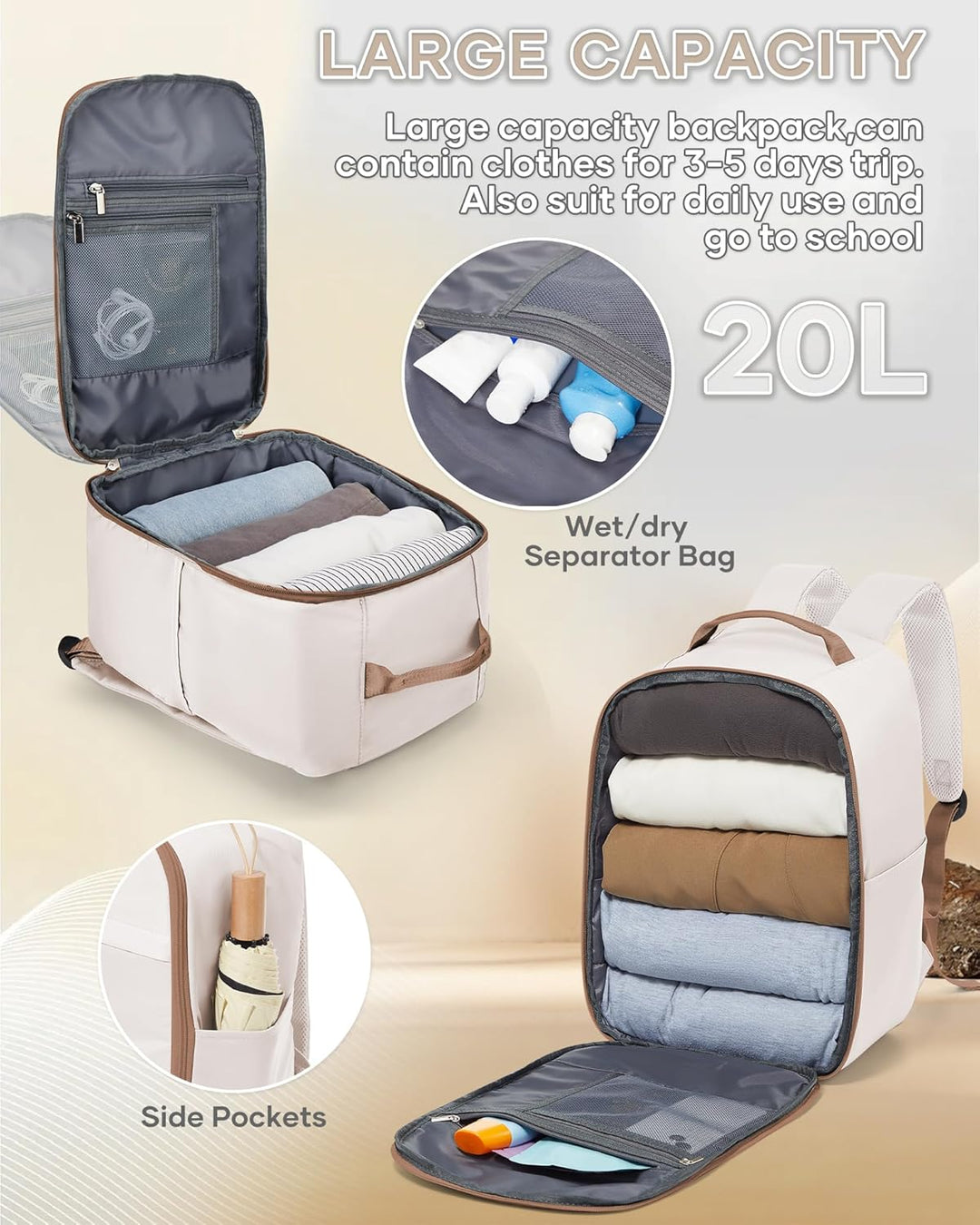 SZLX Vakuum Rucksack Ryanair Handgepäck 40x20x25 Rucksack Laptop Wasserdicht Damen Reiserucksack Han