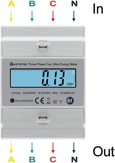 KETOTEK 3 Phasen Stromzähler AC Ampere Volt Leistung Energiemonitor Top Hat Din Rail Bidirektionaler