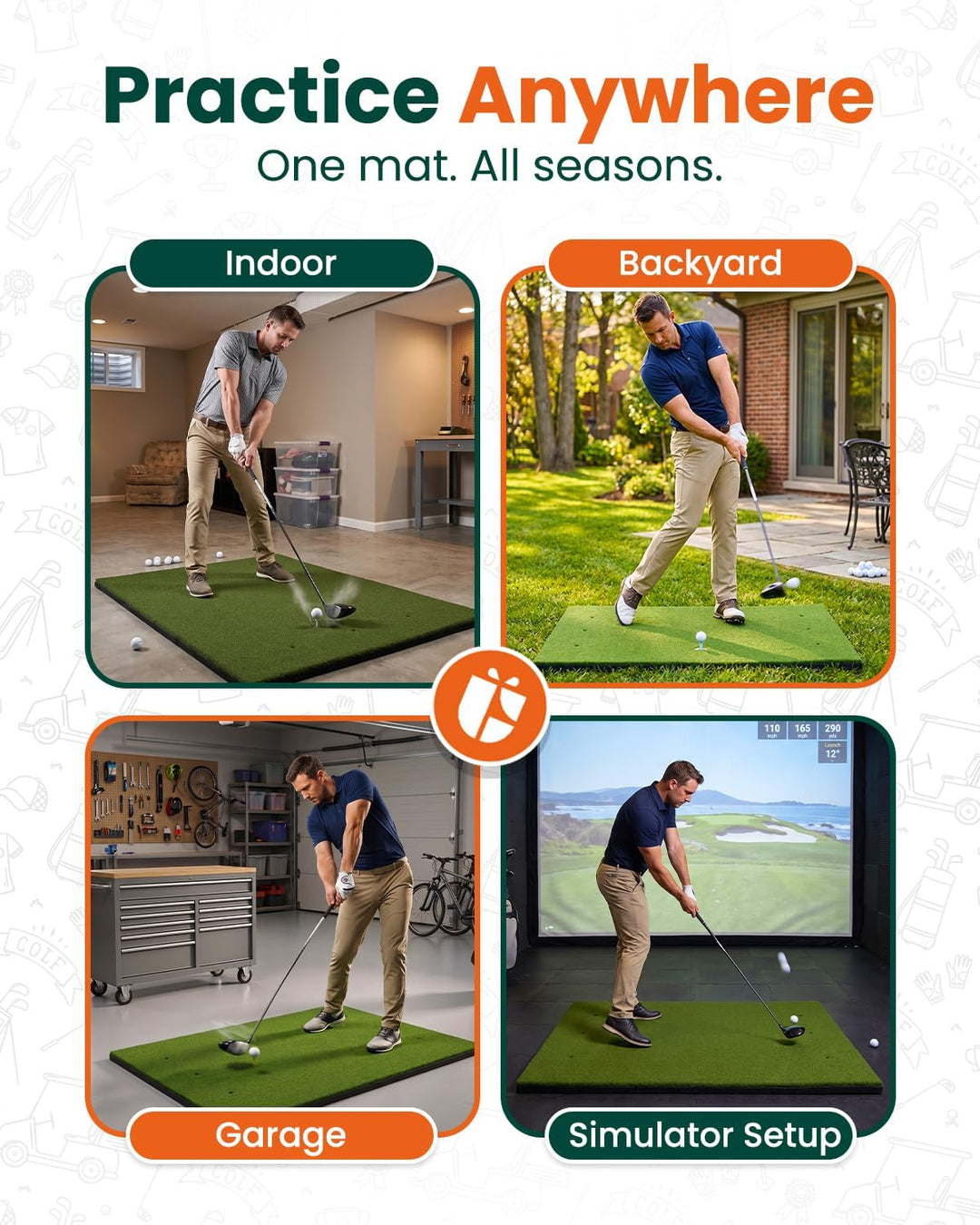 Golf-Schlagmatte für Indoor und Outdoor, Golf-Trainingsmatte mit Tragegurt, 10 PU-Golfbällen und 9 T