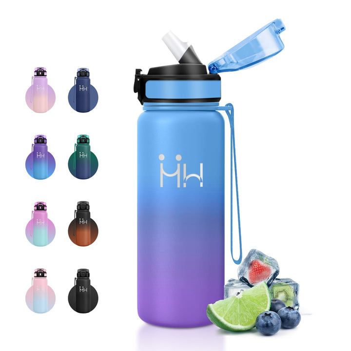 Thermosflasche Edelstahl 750ml, Trinkflasche Sport mit Strohhalm, Isolierflasche Doppelwandig, BPA-F