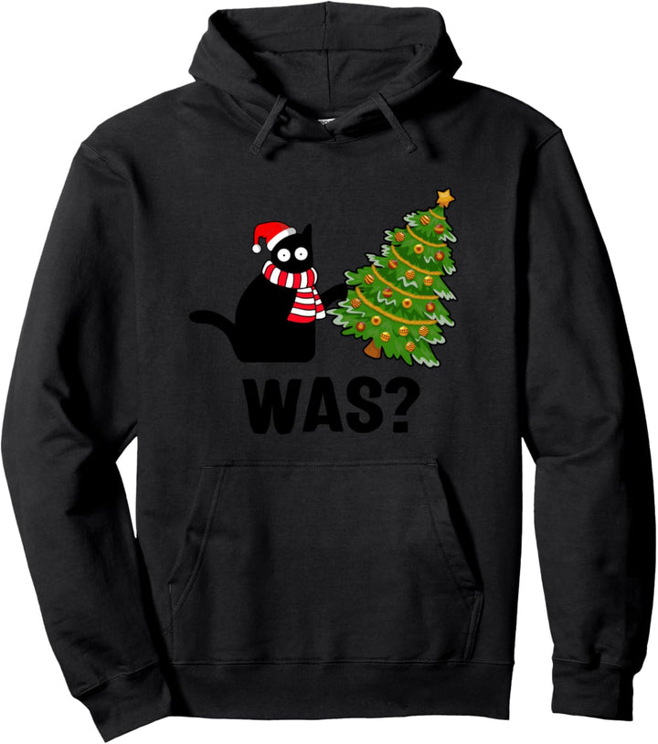 What? Weihnachtsbaum, lustige schwarze Katze Pullover Hoodie