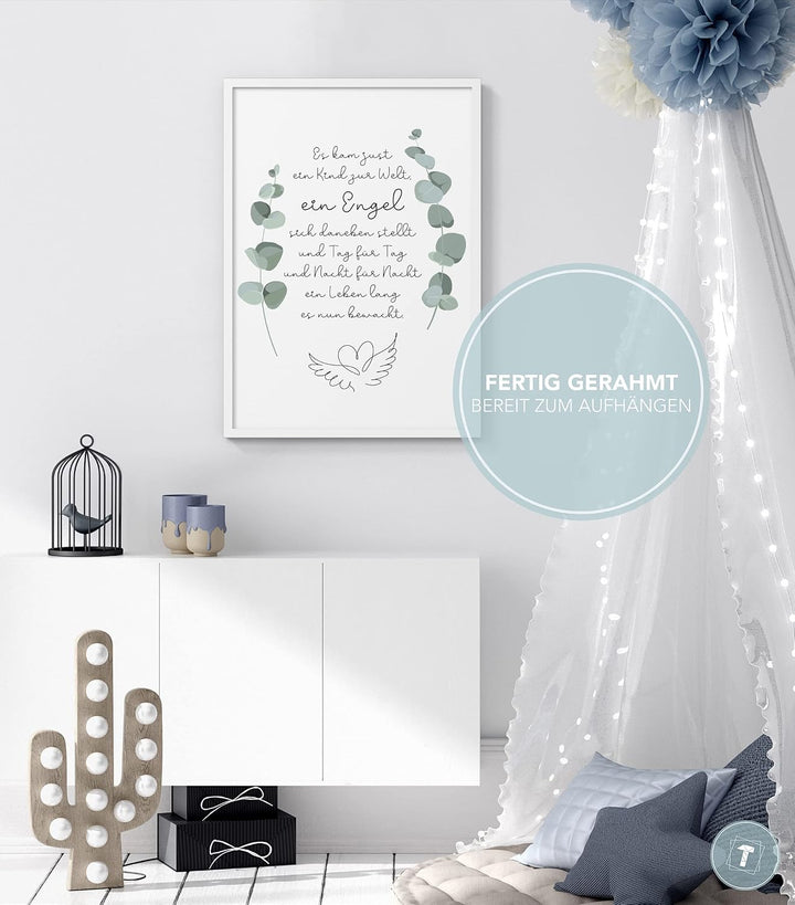 Papierschmiede® Kinderposter in A4 gerahmt im weissen Holzrahmen, Wanddeko für Kinderzimmer, Babyzim