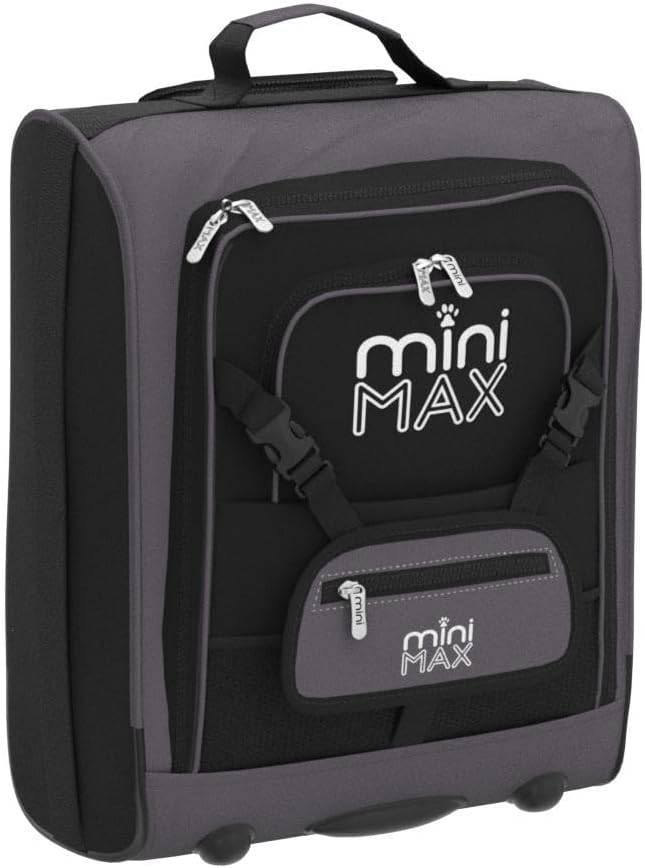 MiniMax Reisekoffer auf Rollen mit Vordertasche für Spielzeug/Puppen/Teddybär Schwarz, Schwarz