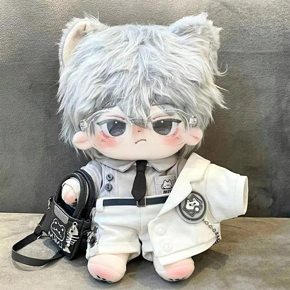niannyyhouse 20 cm grosse Plüschpuppe, Kleidung, Hut, Mantel, Hemd, Hose, Rucksack, Brille, weisse K