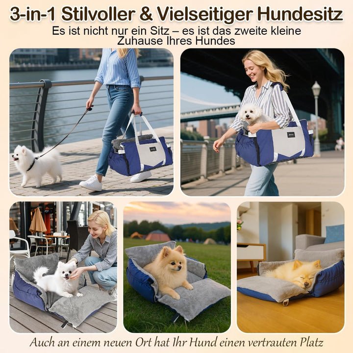 3-in-1 Hundesitz fürs Auto &amp; Reisebett für kleine Hunde – Tragbarer Autositz mit erweiterbarer Liege