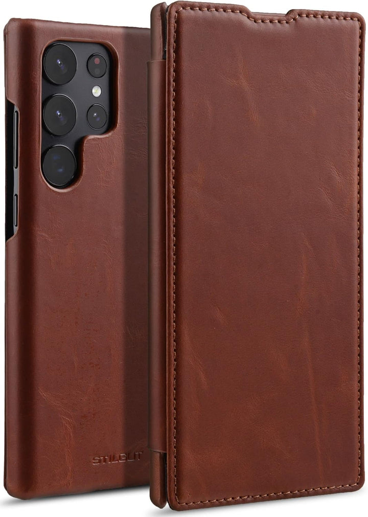 STILGUT Book Case kompatibel mit Samsung Galaxy S23 Ultra Hülle aus Leder, Lederhülle, Klapphülle, H