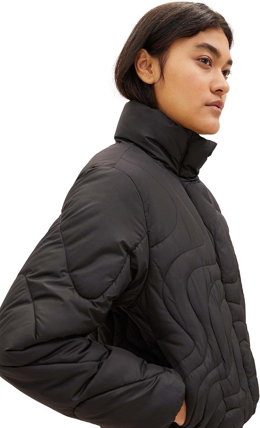 TOM TAILOR Denim Damen Steppjacke mit Stehkragen & Taschen, 14482 - Deep Black