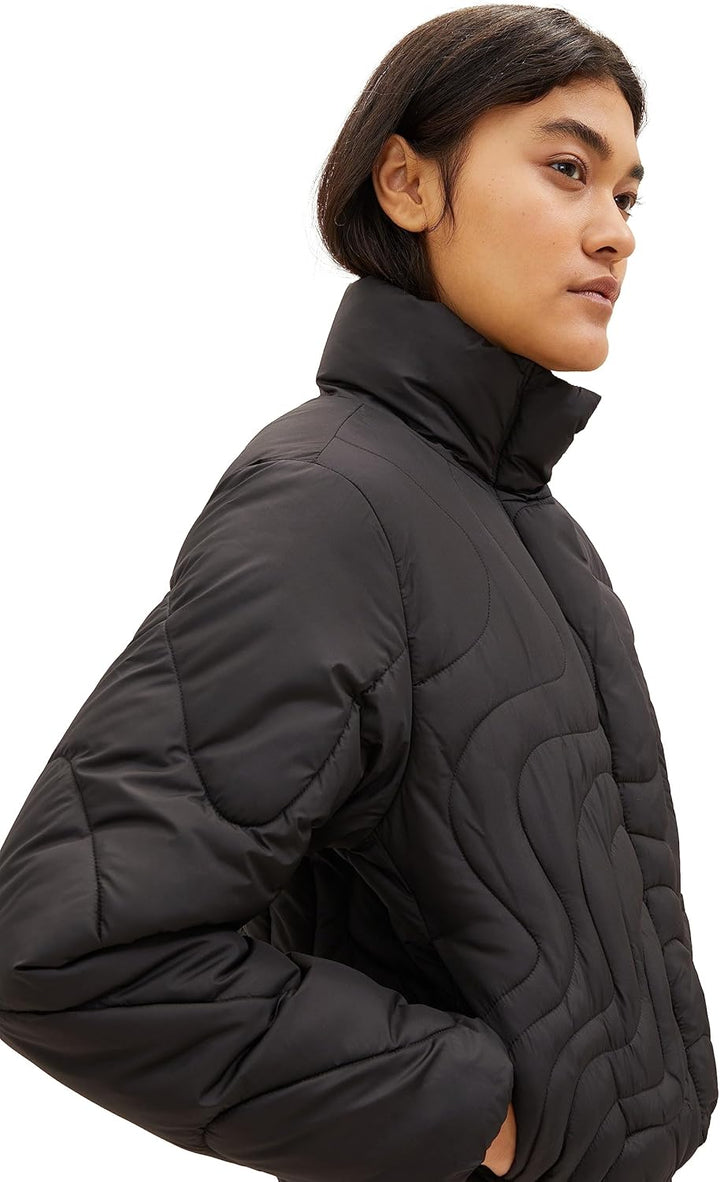 TOM TAILOR Denim Damen Steppjacke mit Stehkragen & Taschen, 14482 - Deep Black