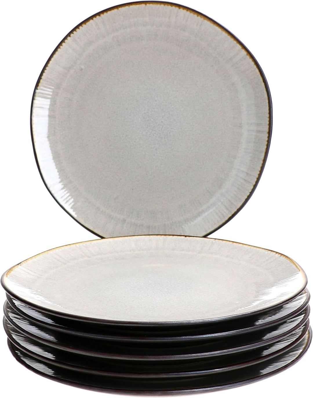 MamboCat 6er Set Reactive Glaze Dark Cement Kuchenteller I handgefertigte Steingut-Frühstücksteller