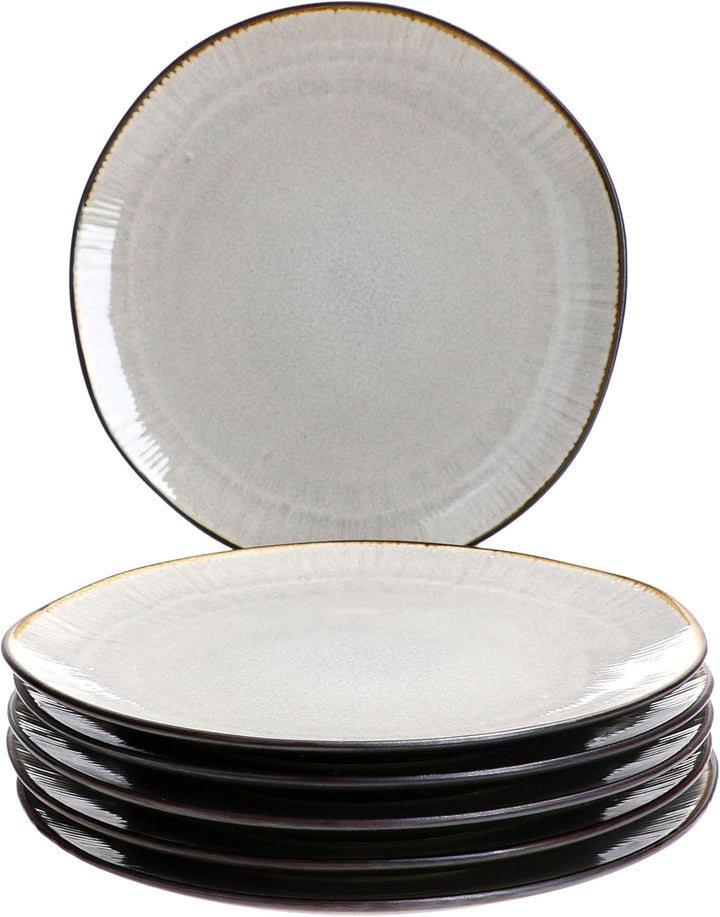 MamboCat 6er Set Reactive Glaze Dark Cement Kuchenteller I handgefertigte Steingut-Frühstücksteller