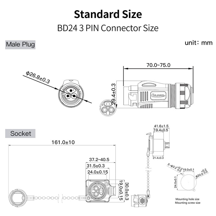 CNLINKO BD-24 Industrieller Wasserdichter Steckverbinder IP67 Rundsteckverbinder Eingebaute Buchse L