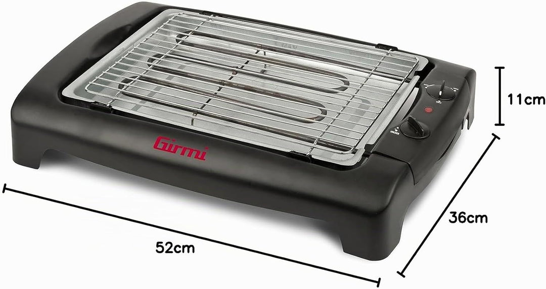 Girmi BQ12 Elektrischer Grill, 2000 W, INOX-Grillrost, 34 x 24,5 cm, Temperaturregelung, Komplett ze