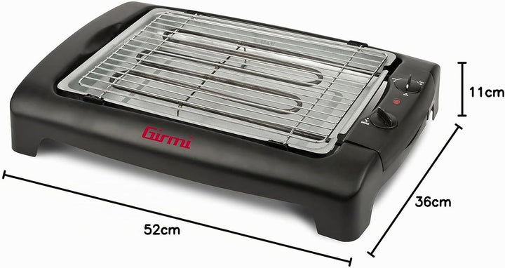 Girmi BQ12 Elektrischer Grill, 2000 W, INOX-Grillrost, 34 x 24,5 cm, Temperaturregelung, Komplett ze
