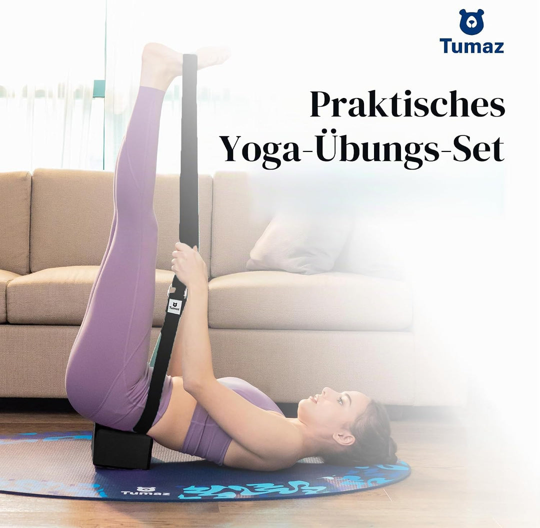 Tumaz Yoga Block 2er Set mit Yoga Gurt [240 cm] - Yoga Blöcke Eva-Schaum mit hoher Dichte und gering