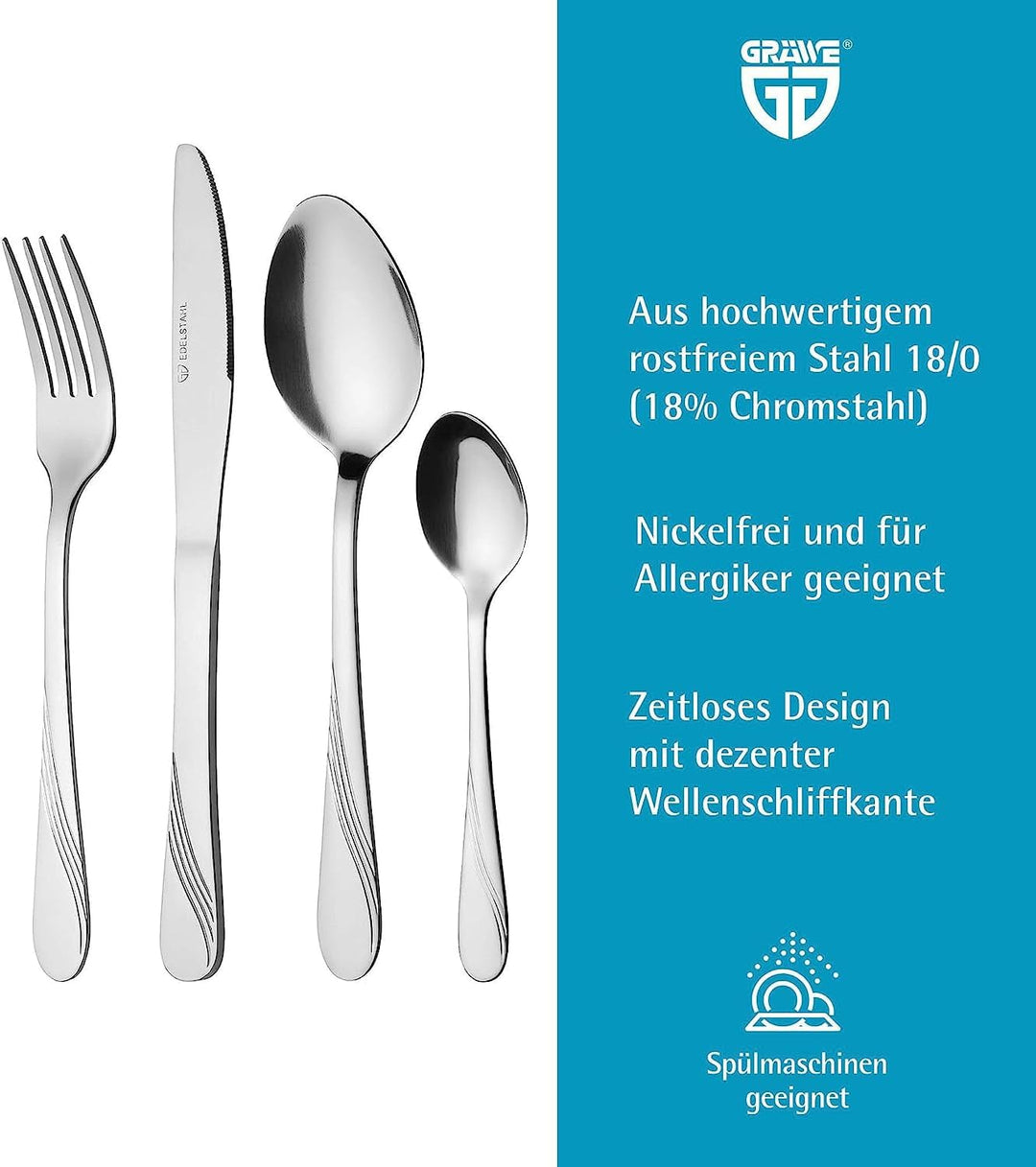 GRÄWE Besteck-Set für 6 Personen, 48-teilig - Tafelbesteck mit Vorlege- und Servierbesteck aus Edels
