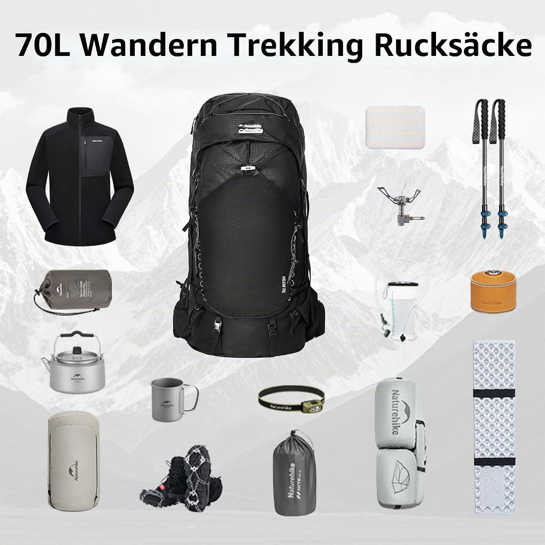 Naturehike Wanderrucksack 70L Herren Damen Reiserucksack Wasserdichter Trekkingrucksäcke für Outdoor