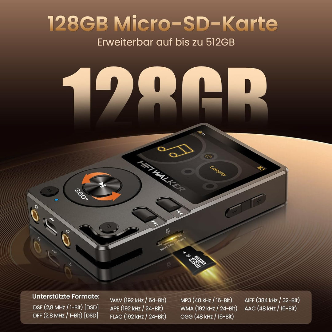 HIFI Walker H2 128GB MP3-Player Bluetooth 5.2 DSD DAC Hi-Res FLAC verlustfreier Musikspieler 128GB S