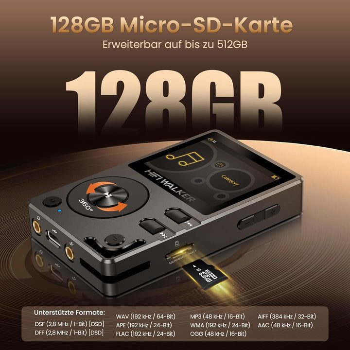 HIFI Walker H2 128GB MP3-Player Bluetooth 5.2 DSD DAC Hi-Res FLAC verlustfreier Musikspieler 128GB S