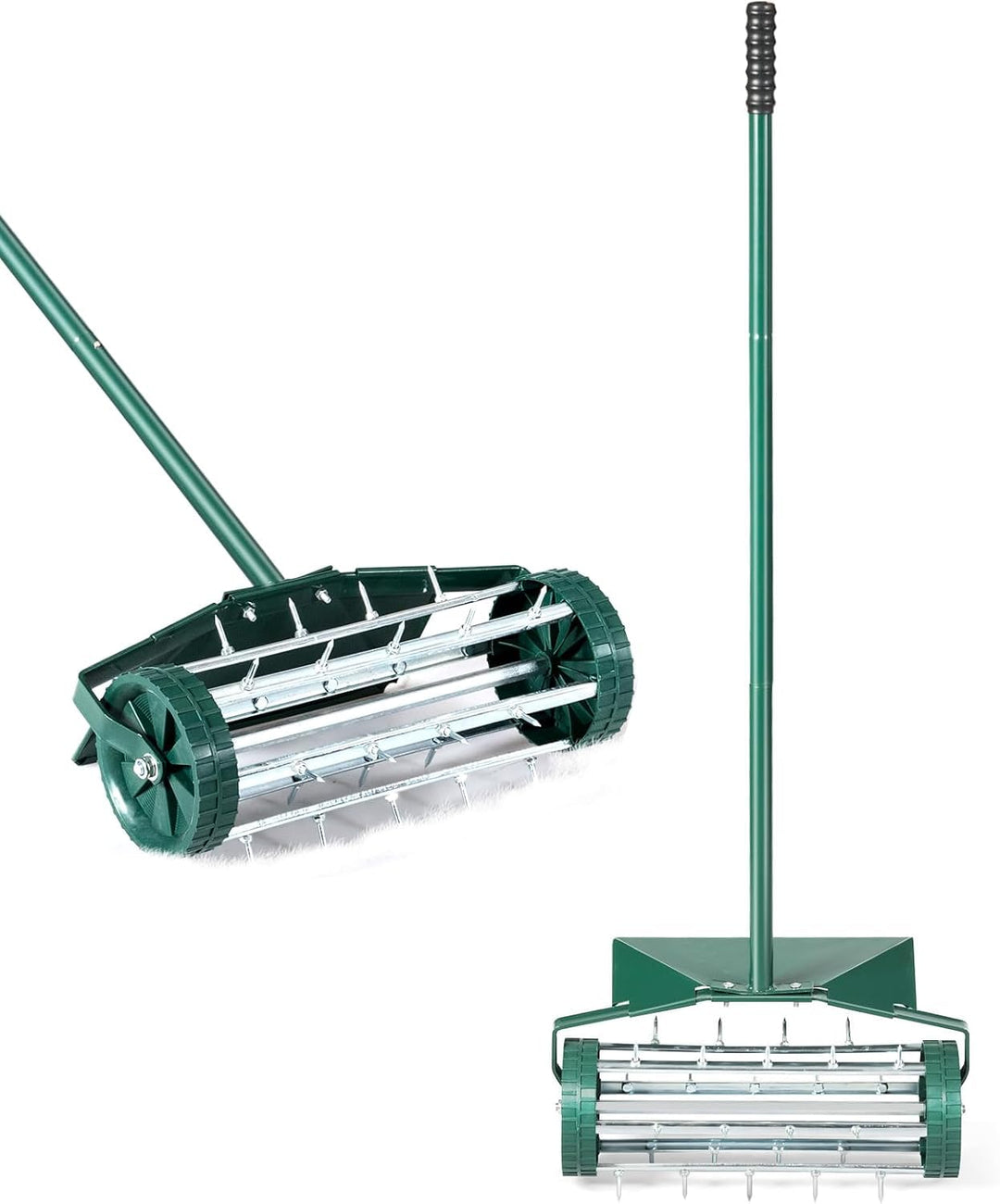FANTASK Rasenlüfter Walze mit Stiel, Grün Handvertikutierer rollend, Rasenrolle mit 3cm Nägeln & Spr